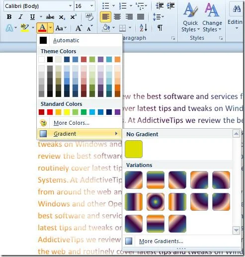 Word 2010: Schriftfarbe mit Farbverlaufsfüllung ändern