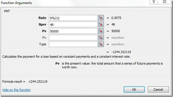 Excel 2010 PMT (Zahlungsfunktion)