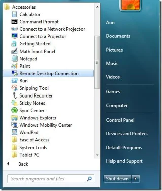 Utilizzo della connessione desktop remoto in Windows 7