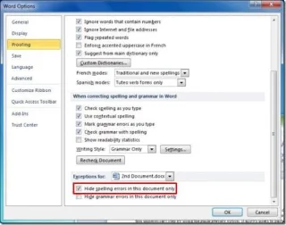 Alle Rechtschreibfehler in Word 2010 ausblenden
