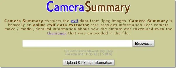 JPEG画像の完全なEXIFメタデータ情報をオンラインで表示