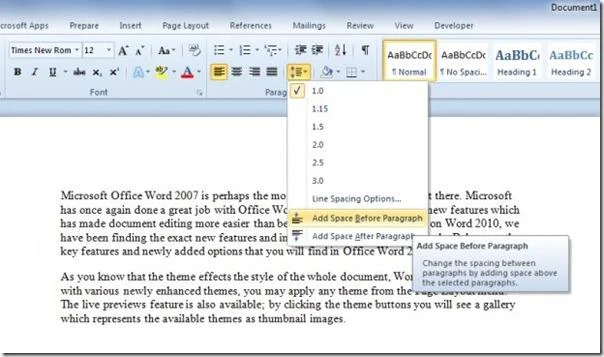 So fügen Sie in Word 2010 schnell Leerzeichen vor Absätzen hinzu