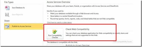 Microsoft Office Access 2010: Webkompatibilitätsprüfung