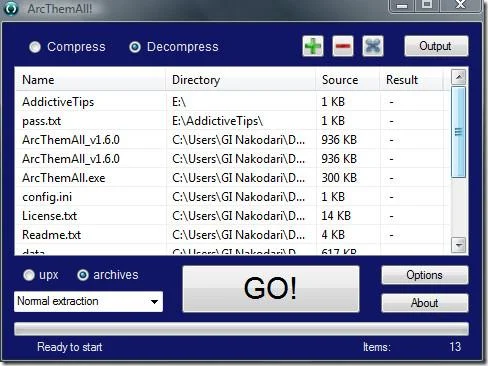 Comprimir archivos/carpetas por lotes en formato UPX, ZIP o 7z