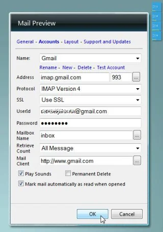 郵件預覽小工具是一款採用 Windows Phone 7 UI 的桌面電子郵件通知程序