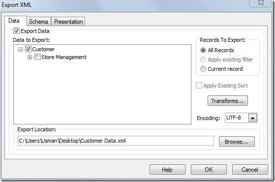 Access 2010-Tabelle in XML-Datendatei exportieren