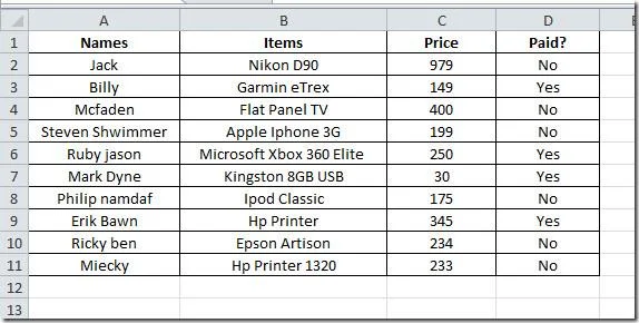 SUMIF-Funktion in Excel 2010