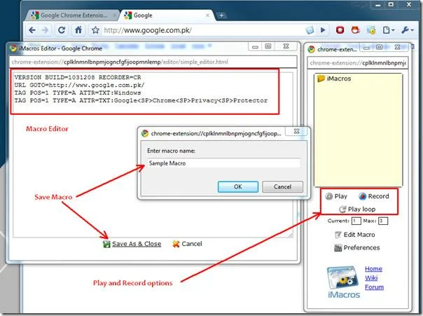 Плагин Macro Recorder для Google Chrome