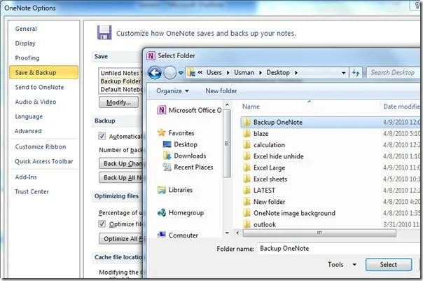 Backup dei blocchi appunti di OneNote 2010