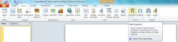 Microsoft PowerPoint 2010 中的公式編輯器 Microsoft PowerPoint 2010 中的公式編輯器
