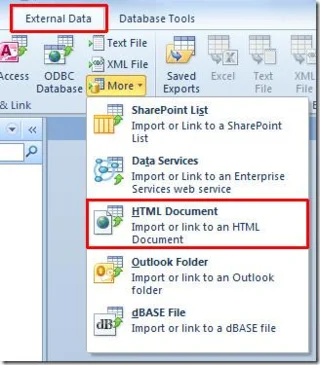 Importar e vincular planilha HTML no Access 2010