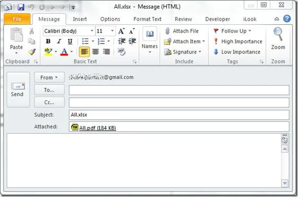 Aggiunta dello strumento di posta elettronica di Outlook in Excel 2010
