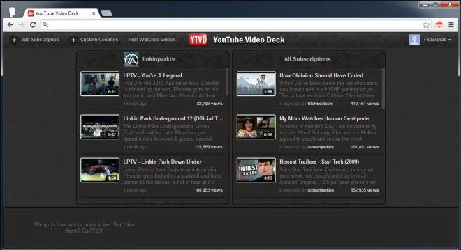 YTVD è come TweetDeck per le iscrizioni al tuo canale YouTube