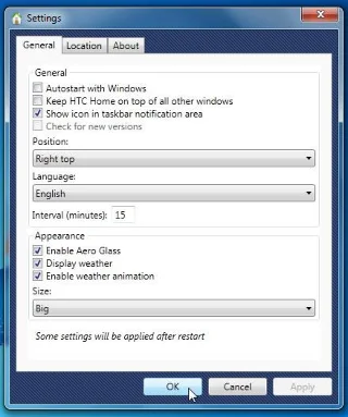HTC HOME – Reloj y gadget meteorológico HTC Sense para Windows 7/Vista