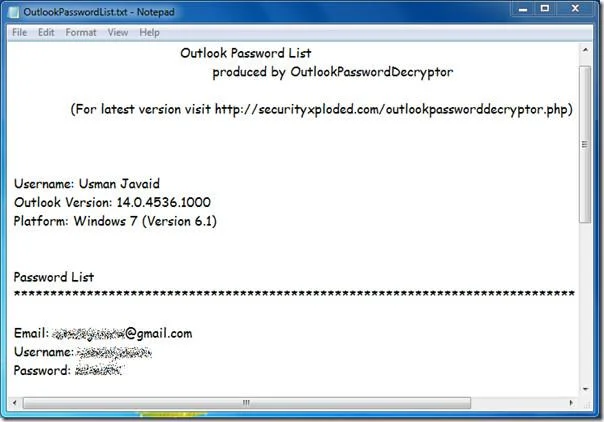Recupera le password di Outlook con OutlookPasswordDecrypter
