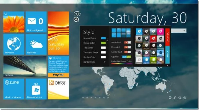 使用 Omnimo Rainmeter Skin 在 Windows 7 上取得 Windows 8 開始畫面