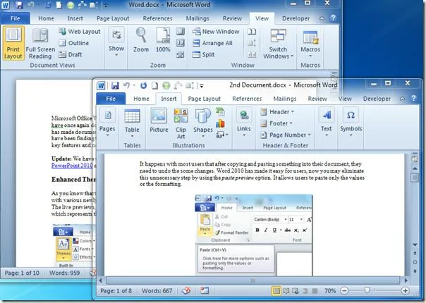 Word 2010: Synchrones Scrollen (Nebeneinander anzeigen)