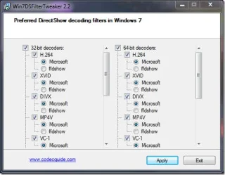 Ottimizzatore di filtri per Windows 7: decodificatore DirectShow per Media Player