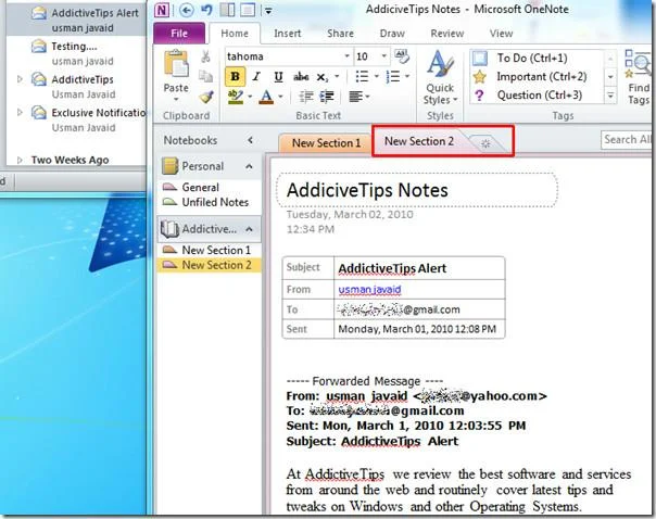 Отправить почту Outlook в OneNote 2010