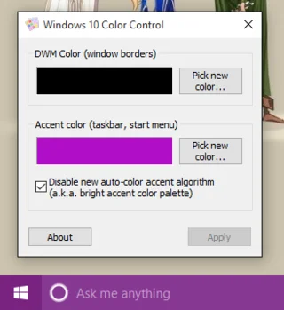 在 Windows 10 上變更工作列、開始功能表和 Windows 邊框顏色