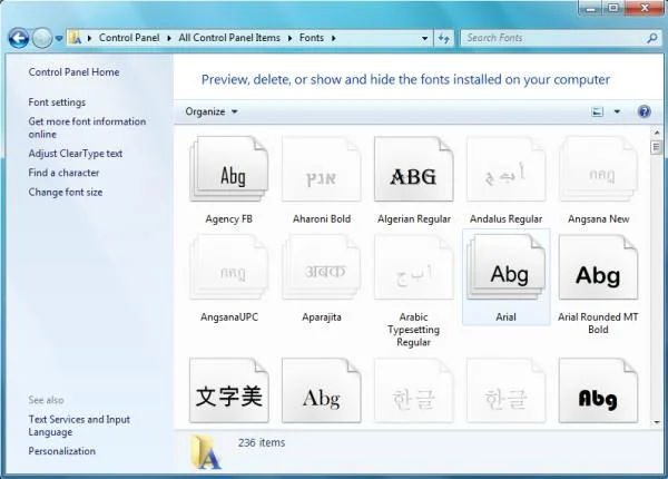 探索 Windows 7 字型管理器 探索 Windows 7 字型管理器