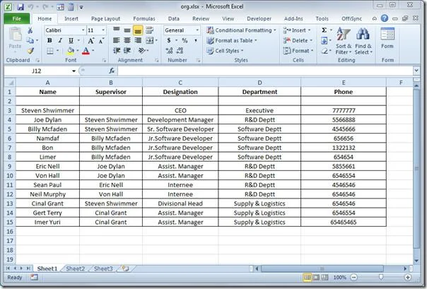 Organigramm in Visio 2010 aus Excel-Tabelle erstellen