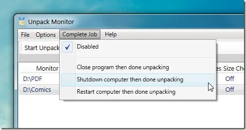 Monitor de descompresión: programa la descompresión y extracción de archivos RAR