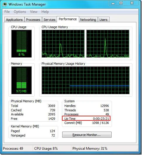 檢查 Windows 7 正常運作時間 檢查 Windows 7 正常運作時間