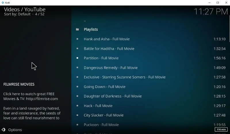 FilmRise – Componente aggiuntivo YouTube Kodi per guardare film indipendenti su Kodi