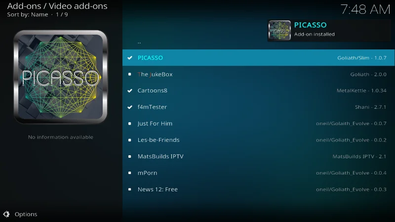 Дополнение PICASSO Kodi, альтернатива Evolve – установка и пошаговое руководство