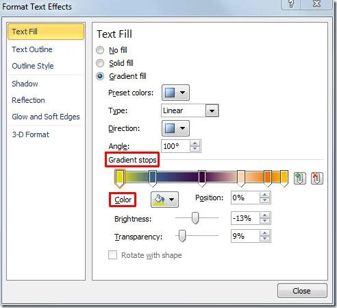 Word 2010: Schriftfarbe mit Farbverlaufsfüllung ändern