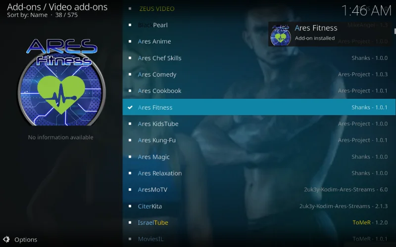 Дополнение Ares Fitness для Kodi: как смотреть тренировки на Kodi с помощью Ares Fitness