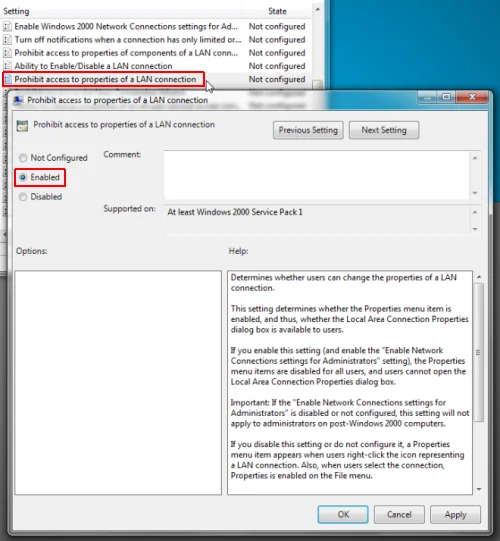 Evitar que los usuarios locales de Windows 7 cambien la configuración de Internet