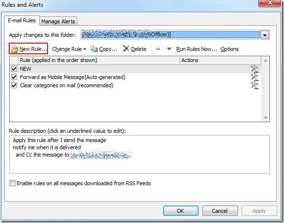 Outlook 2010: Regeln auf Textnachrichten (SMS) anwenden