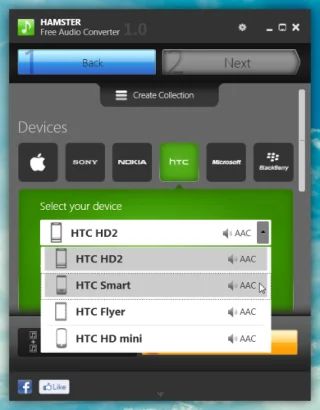 Convertidor de audio gratuito Hamster: convierte archivos de audio según el dispositivo