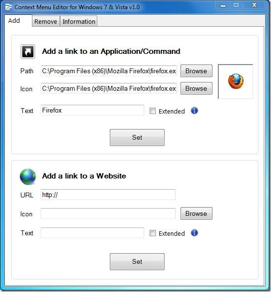 Editor del menú contextual para Windows 7 y Vista