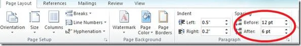 Spaziatura di Microsoft Word 2010