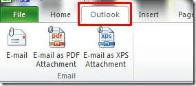 Aggiunta dello strumento di posta elettronica di Outlook in Excel 2010