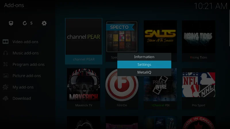 Componente aggiuntivo Channel Pear Kodi, tutorial di installazione e scoperta