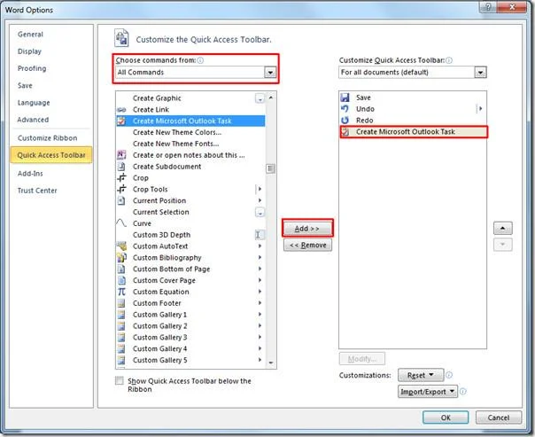 Hinzufügen und Erstellen von Outlook 2010-Aufgaben aus Word 2010