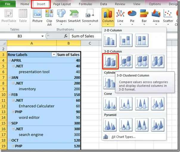 Excel 2010: Pivot-Tabelle und Diagramm erstellen