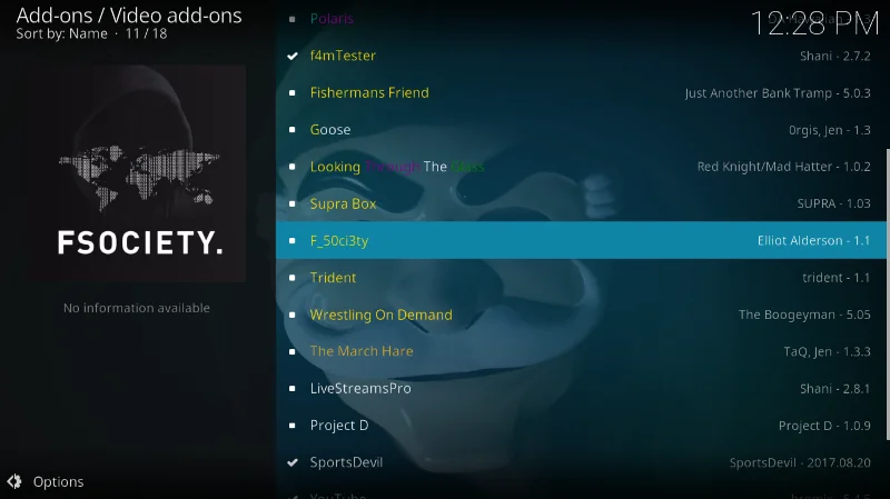 Componente aggiuntivo F_50ci3ty (Fsociety) per Kodi: installazione e funzionalità