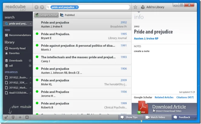 ReadCube: cerca file PDF su Google Scholar e organizza file PDF locali