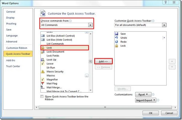 Word 2010 Dokument sperren