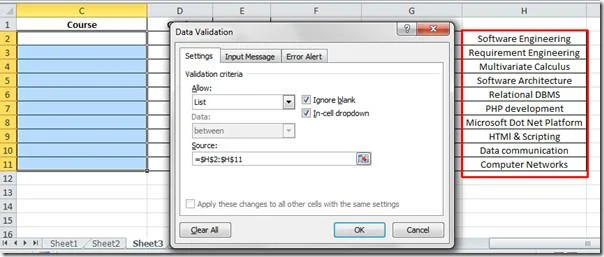 Excel 2010: Datenüberprüfungsliste
