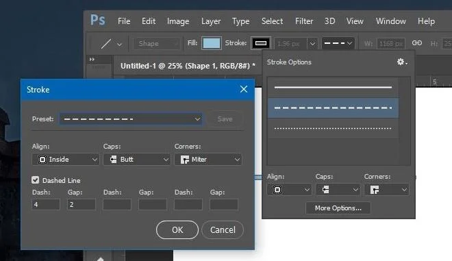 如何在 Photoshop 中為形狀和路徑添加虛線或點狀描邊
