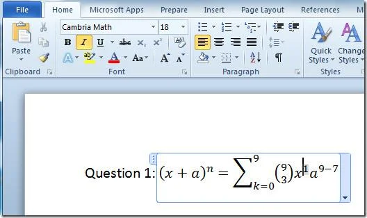 Fügen Sie mathematische Gleichungen mit dem Formel-Editor von Word 2010 hinzu