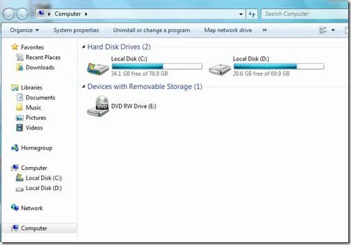 Windows 7: apri Esplora risorse come Risorse del computer (Visualizzazione unità)