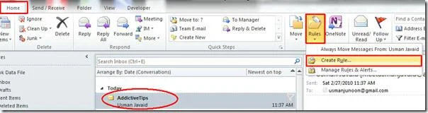 Outlook 2010: E-Mail-Benachrichtigung vom angegebenen Absender