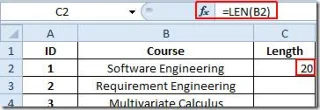 Finden Sie die Länge der Zeichen in Excel 2010